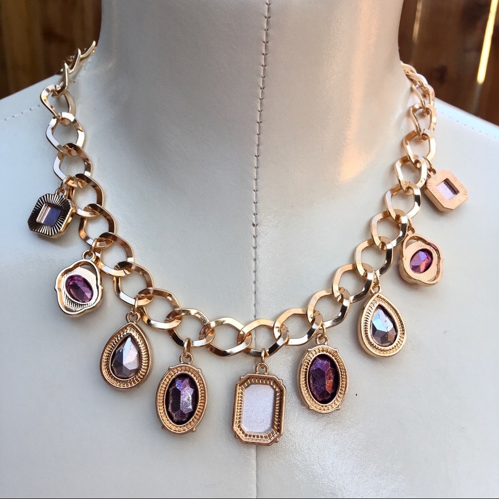 A NEW DAY faceted gems and gold statement necklace - Picture 2 of 3